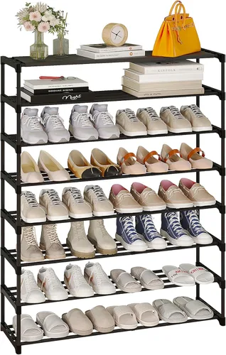 Vista 9 de Calmootey Zapatero de 4 niveles, organizador de almacenamiento de zapatos de gran capacidad, 20 pares de zapatos, estante ancho apilable
