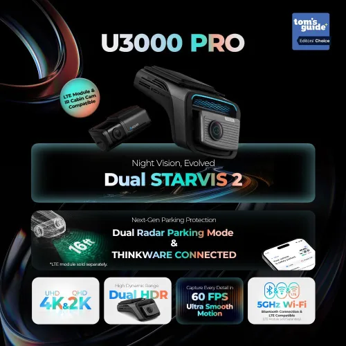 Vista 2 de THINKWARE U3000 PRO Dash Cam 4K frontal y 2K trasero, Dual STARVIS 2