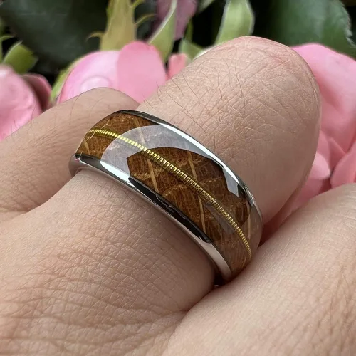 Vista 6 de TUTISS Anillos de tungsteno de 0.315 pulgadas de plata, negroplomizooro para hombres y mujeres, alianzas de compromiso, boda, madera de whisky