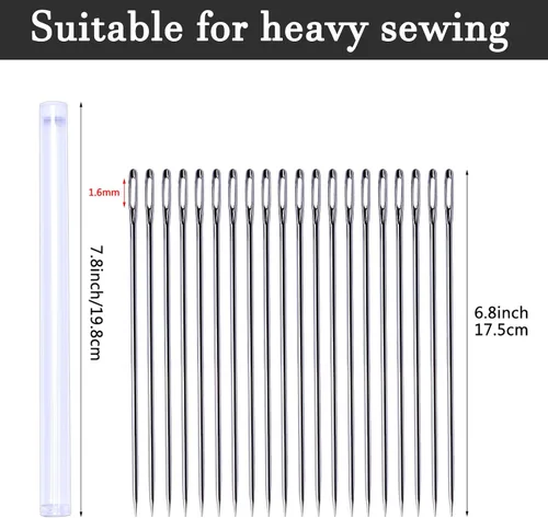 Vista 2 de Paquete de 20 agujas de coser largas, agujas largas para manualidades, agujas de costura de ojos grandes, agujas de muñeca de 6.8 pulgadas/6.9 in