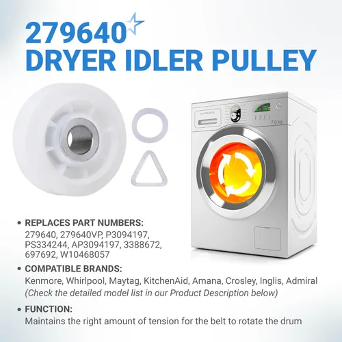 Vista 2 de Polea de repuesto para secadora Ultra Durable 279640 de Blue Stars – Ajuste exacto para secadora Whirlpool y Kenmore – Sustituye a 3388672, 697692