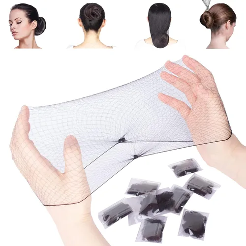 Vista 5 de WeKen Paquete de 20 redes para el cabello con borde elástico invisible, 19.7 in, 20 pulgadas, color negro