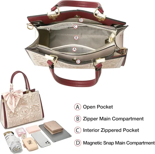 Vista 3 de Bolso de cuero bordado vintage y billetera RFID para tarjetas de crédito para mujer