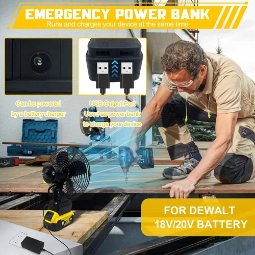 Vista 2 de F-an inalámbrico portátil para batería Dewalt de 20 V, ventilador inalámbrico alimentado por Ba-ttery, ventilador de motor sin escobillas de 20 W