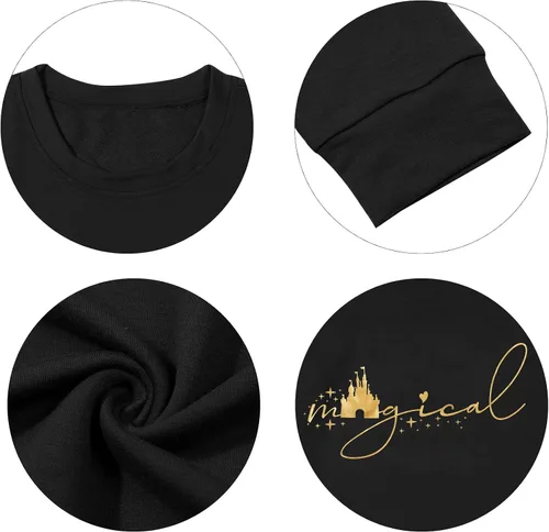 Vista 5 de UNIQUENOE - Sudaderas con diseño de Reino mágico para mujer camiseta mágica para vacaciones familia camiseta de manga corta con estampado de castillo