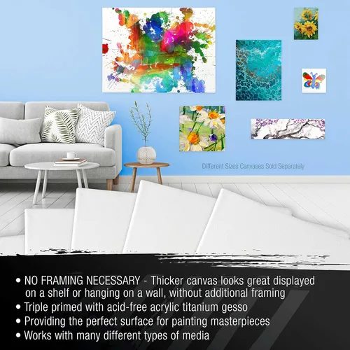 Vista 4 de U.S. Art Supply Lienzos estirados XL para pintar, 24 x 36 pulgadas, profundidad de galería, 1-1/2 pulgadas de grosor, paquete de 3 – 12 onzas