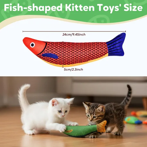 Vista 5 de Juguetes de hierba gatera Saury Fish, Cat & Kitten Chew Kicker Juguetes interactivos arrugados para gatos adultos aburridos en interiores y gatitos