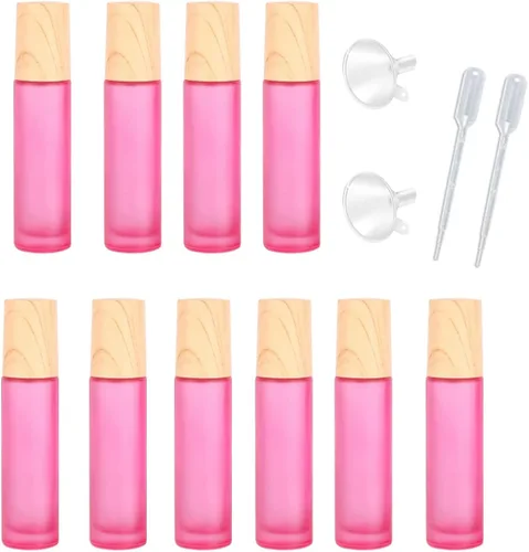 Vista 10 de 10 botellas de aceites esenciales de vidrio esmerilado, botellas de rodillo de masaje recargables de 0.3 onzas líquidas, botellas de perfume