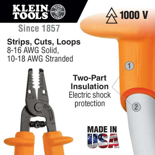 Vista 2 de Klein Tools 11045-INS Pelacables y cortador aislados, fabricado en Estados Unidos