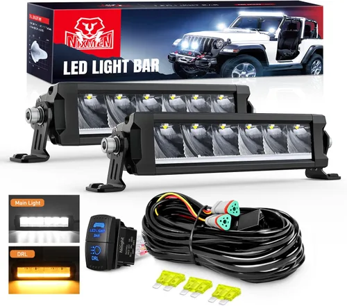 Vista 13 de Nilight Barra de luz LED con DRL ámbar 2 PCS 15 W 5.3 pulgadas fila única 1680 LM anti-reflejo punto todoterreno luces de conducción delgadas IP68