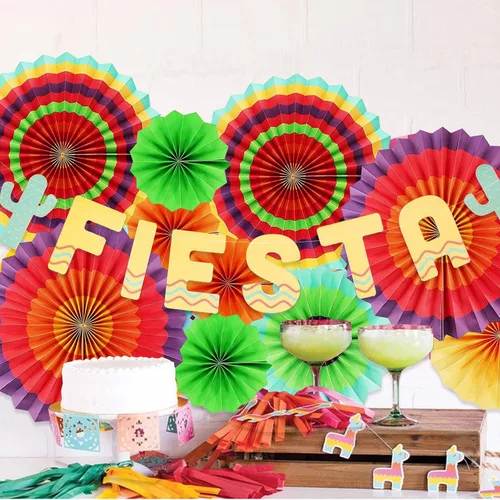 Vista 3 de LRCXL Juego de 12 abanicos de papel para colgar en fiestas, guirnaldas de papel con patrón redondo, suministros de fiesta para Año Nuevo, baby