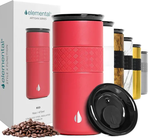 Vista 24 de Elemental Artisan Vaso Térmico Aislado, Taza de Viaje para Café de Triple Pared, Vaso Térmico de Café Reutilizable de Acero Inoxidable con Tapa