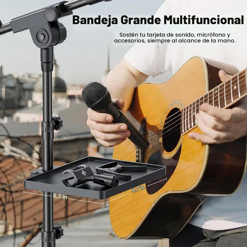 Vista 2 de PHENYX PRO Soporte para micrófono con bandeja grande de 8.7 x 6.3 in, altura de soporte ajustable, clips de micrófono dobles y bolsa de transporte
