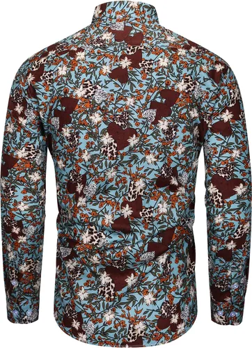 Vista 2 de TUNEVUSE Camisa de vestir floral de manga larga para hombre con estampado de flores y botones de algodón