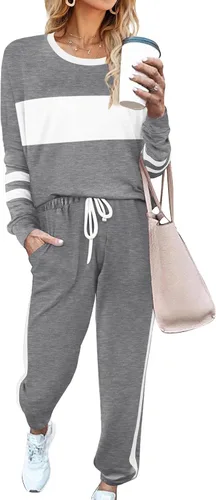 Vista 62 de Aloodor conjunto deportivo de 2 piezas para mujer, con sudadera con cuello redondo, sin botones