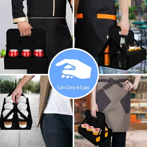 Vista 2 de Portabebidas portátil para 6 tazas, con asa, soporte plegable reutilizable para café, vino, latas, lleva de forma segura bebidas frías y calientes