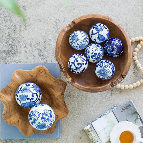 Vista 4 de A&B Home - Orbes decorativos orientales azules y blancos de 3 pulgadas para tazones, jarrones, centro de mesa, decoración de mesa, juego de 6 bolas