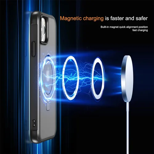 Vista 3 de SKYLMW - Funda compatible con iPhone 11 de 6.1 pulgadas, con soporte magnético invisible tipo anillo, funda translúcida de grado militar, compatible