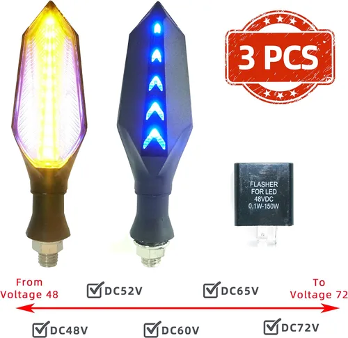 Vista 2 de Luces LED direccionales universales delanteras y traseras para motocicleta, CC 48 V, 52 V, 60 V, 72 V, intermitentes, luces intermitentes, bombillas