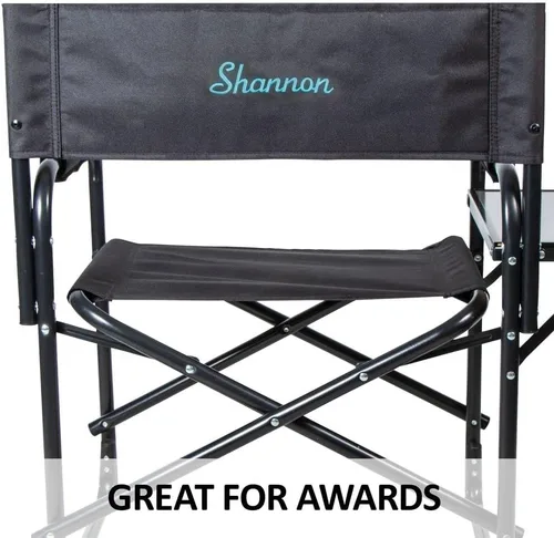 Vista 4 de Dura-Tech Silla plegable de directores con mesa, color azul marino, cómoda y duradera, capacidad de peso de 250 libras, mesa auxiliar plegable