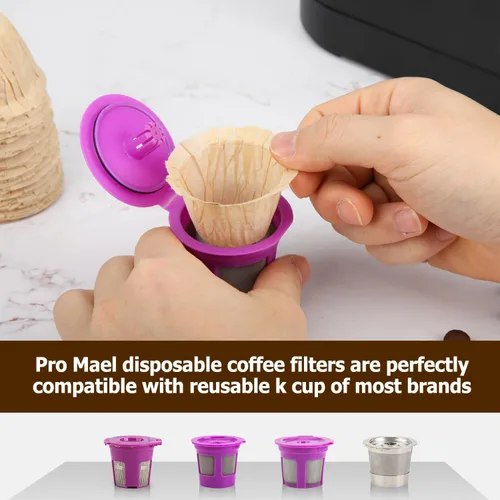 Vista 2 de Pro Mael Filtros desechables de taza K, papel de filtro de café para cafeteras Keurig de una sola porción 1.0 y 2.0, uso con cápsulas K Cup Natural