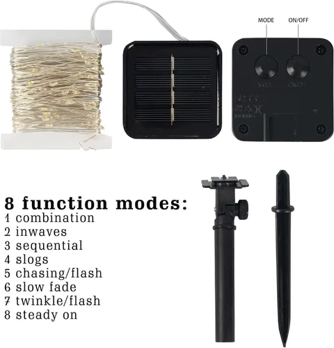 Vista 3 de Dazzle Bright Paquete de 2 tiras de luces solares para exteriores, total de 80 pies, 240 luces LED solares impermeables, 8 modos, luces de alambre