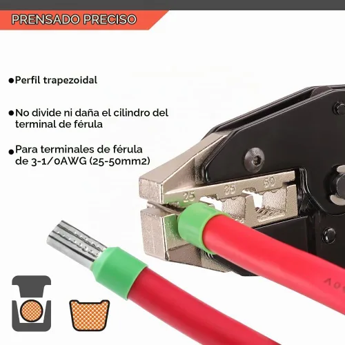 Vista 4 de HKS Herramienta de Engaste para Manguitos, Terminales de Virola y Extremo de Cable de Pin - Engastadoras de Cables con Trinquete - AWG 3-1/0
