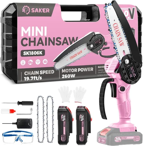 Vista 13 de Saker Mini motosierra inalámbrica de 6 pulgadas con interruptor de bloqueo de seguridad, motosierra eléctrica inalámbrica, motosierra pequeña