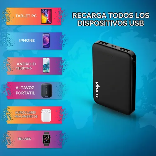 Vista 7 de Vida IT Mini cargador portátil de 5000 mAh para iPhone Samsung celular con doble salida USB, batería recargable ligera de 5 V 2.1 A para viajes