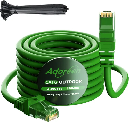 Vista 10 de Adoreen Cable Ethernet Cat 6 para exteriores de 25 pies, negro, cable de red de Internet largo resistente de alta velocidad para cámara POE Cat 5 5e