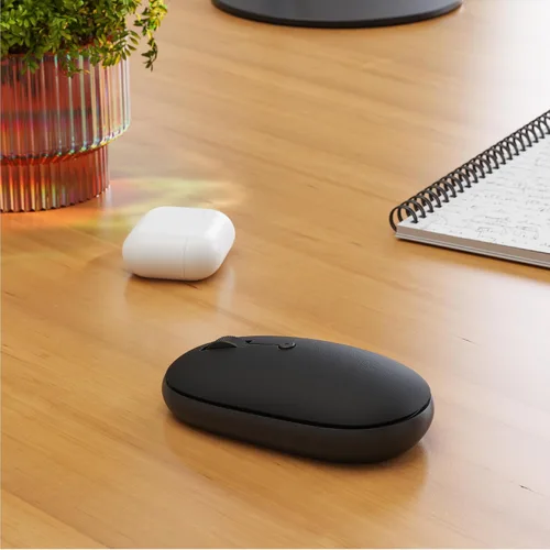 Vista 9 de Satechi OntheGo Mouse Bluetooth con batería recargable USB C, conecta hasta 3 dispositivos, mouse inalámbrico compacto y portátil para laptop, Negro