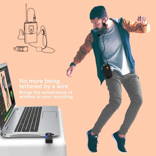 Vista 2 de FIFINE Micrófonos inalámbricos para computadora, sistema de micrófono inalámbrico USB para PC y Mac, sistema de auriculares UHF con receptor USB
