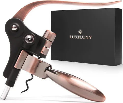 Vista 10 de Juego de sacacorchos para abrebotellas de vino – Luxiluxy [2023 actualizado, no se rompe!] Incluye cortador de aluminio, tapón de botella, soporte