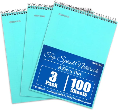 Vista 14 de Mintra Office TOP BOUND Cuadernos de espiral duraderos (hielo ártico, aceite de chile, verde oliva, rayas universitarias, paquete de 3)