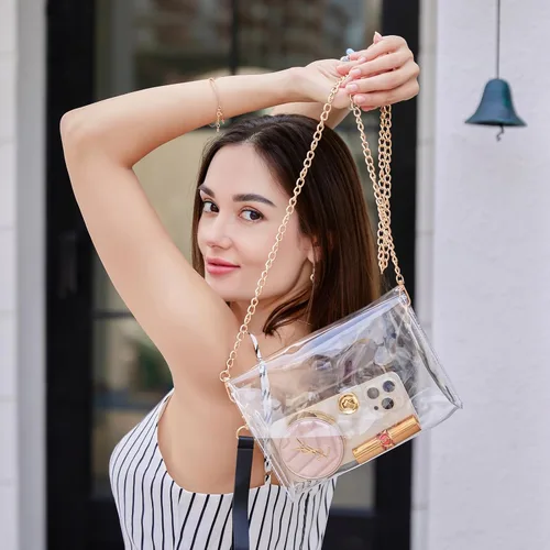Vista 9 de MOETYANG Bolso transparente de embrague transparente Crossbody Bolsas de hombro Bolsas aprobadas por estadios Oro11