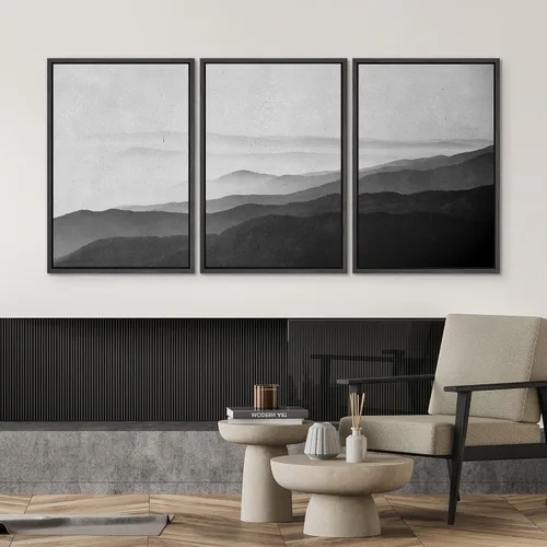 Vista 410 de SIGNWIN Lienzo enmarcado para pared, juego de arte neutro de bosque brumoso, ilustraciones en tono tierra, arte moderno, decorativo, bohemio