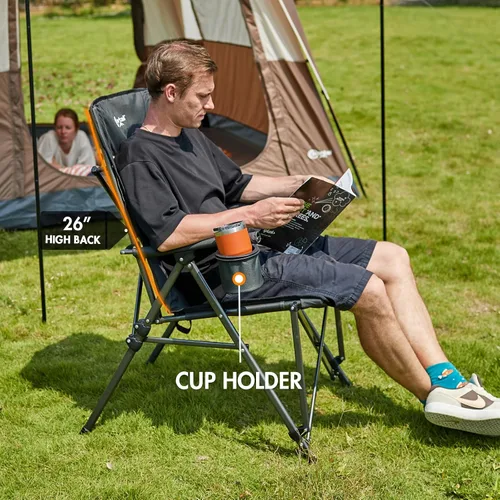 Vista 5 de PORTAL Silla de camping plegable extra grande con respaldo alto, sillas de césped portátiles para adultos, deportes al aire libre con apoyabrazos