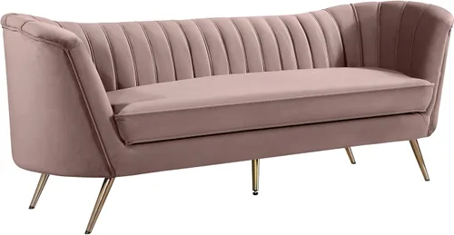 Vista 10 de Meridian Furniture Colección Margo Modern Sofá tapizado de terciopelo contemporáneo con acolchado de canal profundo y patas de acero inoxidable