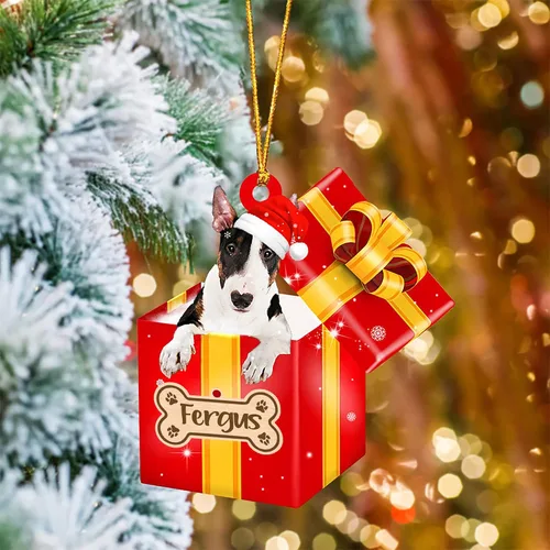 Vista 13 de Adorno de Navidad personalizado de Akita Inu, nombre personalizado Akita Inu para árbol de Navidad, en caja de regalo roja