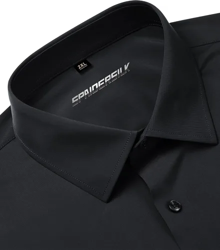 Vista 3 de Lusead Camisa de vestir de alta elasticidad para hombre, sin arrugas, manga larga, ajustada, casual, con botones
