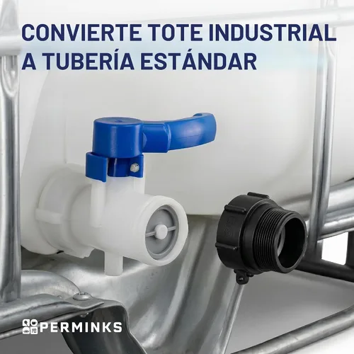 Vista 3 de IBC - Adaptador de mano, S60x6 de rosca gruesa de 2.3 pulgadas a NPT de 2 negro (1 unidad)