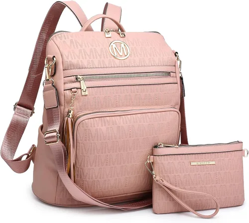 Vista 67 de MKP COLLECTION Mochila de moda para mujer, bolsa convertible grande para mujer, mochila de viaje, bolsa de hombro, juego de 2 piezas con borla, Beige