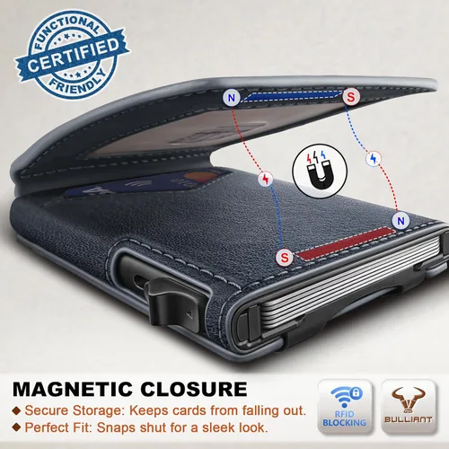 Vista 3 de Cartera BULLIANT para hombre, cartera con clip para billetes delgada para regalo para hombre, 9 tarjetas - Estuche de tarjeta de crédito de metal