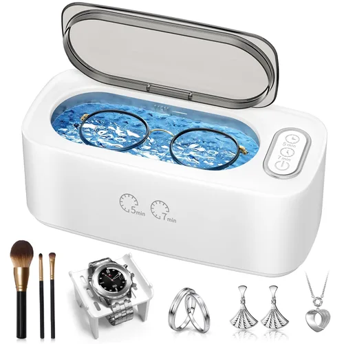 Vista 10 de Limpiador ultrasónico, limpiador ultrasónico profesional de joyas de 48 kHz para anteojos, joyas, anillos, correas de reloj, dentaduras postizas