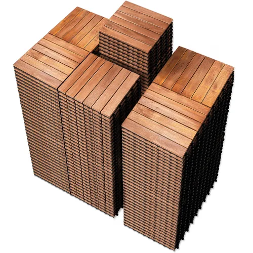 Vista 25 de PrimeZone - 9 azulejos entrelazados de madera de acacia sólida para terraza, patio, 12 x 12 pulgadas, impermeables, para interiores y exteriores