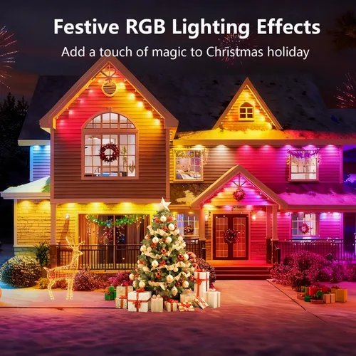 Vista 2 de [Usado] Luces Permanentes para Exteriores de 300 FT, Luces LED RGB para Aleros con IP67 Impermeable, Control Remoto con Aplicación Inteligente