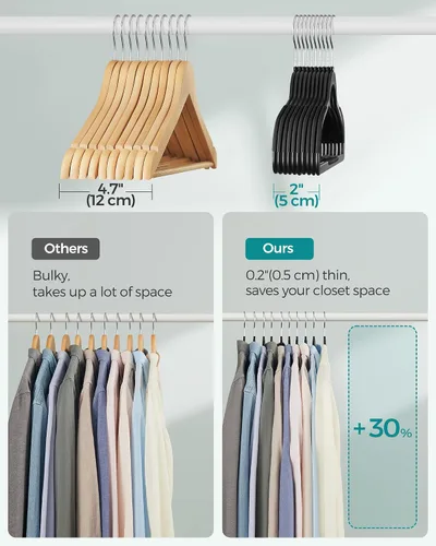 Vista 5 de SONGMICS Perchas de ropa, paquete de 50 perchas de plástico, ahorro de espacio, color negro, UCRP50B