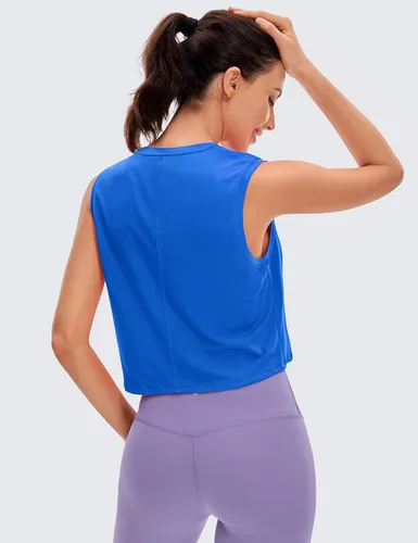 Vista 2 de CRZ YOGA Pima - Camiseta corta de algodón para mujer, sin mangas, atlética, holgada, para yoga