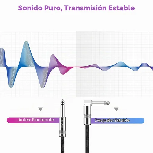 Vista 6 de Cable de Guitarra de 6 Pies Cable de Instrumento para Guitarra Eléctrica y Bajo, Teclado - Cable AMP de Ángulo Recto de 1/4 Pulgada, Negro