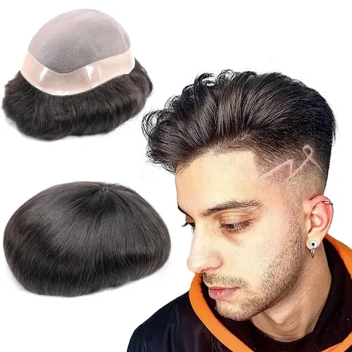 Vista 15 de Toupee - Sistema de reemplazo de cabello para hombres, cabello humano real, 5 x 7 pulgadas, base de encaje mono, extensión duradera para hombre